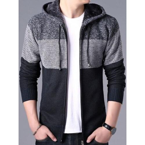 70% Dropshipping!!Mens jacket cardigan autumn and winter long-sleeved color-blocking zipper slim-fit jacket plush warm jacket