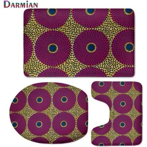Free Shipping 3 Pcs African Fabrics Print Set in The Bathroom Mats Anti Slip Tapete Banheiro Washable Toilet Rugs Alfombra Bano