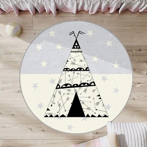 Beyaz Çocuk Odası Halısı çadır ok yıldız gri