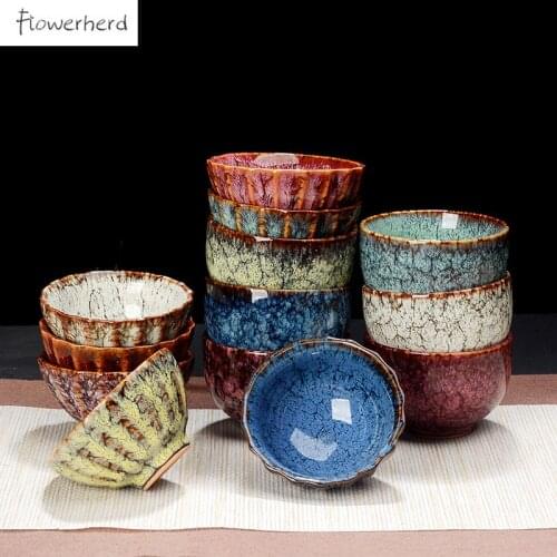 Large Ceramic Tea Cup Porcelain Teacup Teaware Kung Fu Tea Set Cup Kiln Change Glaze Tea Bowl Chinese Tea Set Tea Cup Set of 6