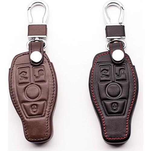 Black coffee color leather key cover for Mercedes-Benz W203 W210 W211 AMG W204 C E S CLS CLK CLA SLK 3 buttons car key case
