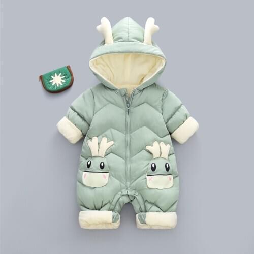 2020 Baby Winter Snowsuit Plus Velvet Thick Baby Boys Jumpsuit 0-2 Years Newborn Romper Baby Girls Overalls Toddler Coat