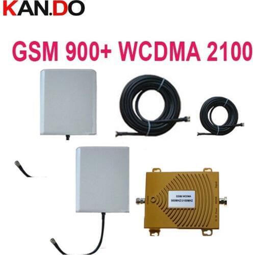 New dual band repeater GSM 900Mhz Booster+3G WCDMA 2100Mhz Repeater dual band booster kits w/ cable &antennas,dual band booster