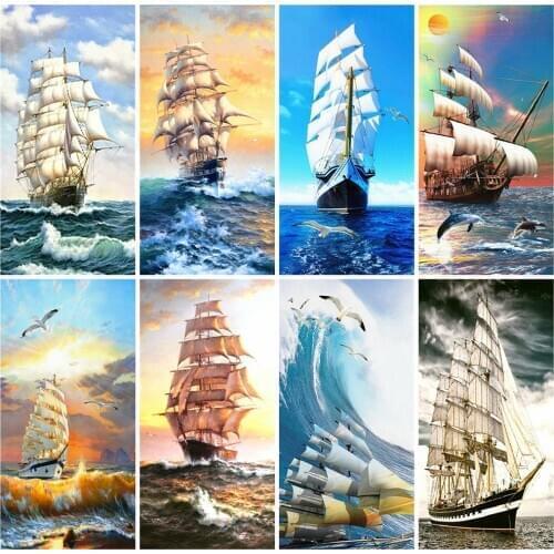 HUACAN 5D Diamond Painting Landscape Full Square Embroidery Sailboat Mosaic Cross Stitch Home Decoration Gift