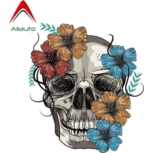 Aliauto Classic Car Sticker Skull Punk Style Hand-painted Flowers Motorcycle PVC Decal for Honda Toyota Volkswagen VW,14cm*15cm