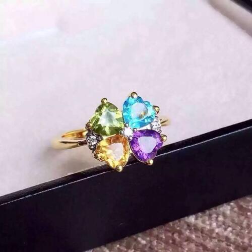 Natural topaz peridot crystal Natural gemstone ring S925 sterling silver trendy Elegant Heart women party gift fine Jewelry