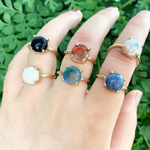 KOMi US Size 7 White Turquoises lapis lazuli Blue Sandstone Stone Glass Rings for Women One Size Finger Ring Couple Ringe K5910