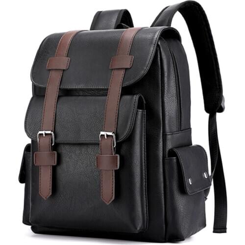 Korean Version Of Large Capacity Backpack Soft PU Leather Waterprof Wearable Mens Laptop Backpack Bag Fashion Mens Bag School