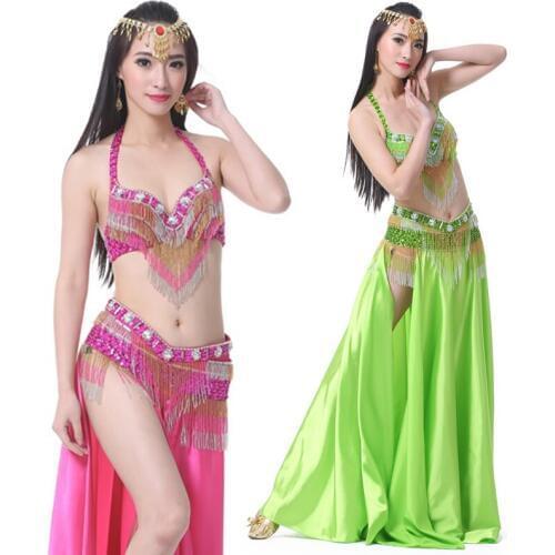 Belly Dance Costume 34c/75c 3pcs Bra&Belt&Skirt Sexy Dancing women dance clothes Set bellydance wear 6 color for selection 867