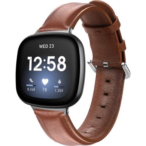 Leather Band Compatible for Fitbit Versa 3 Band with Buckle Leather Watch Strap Replacement Wristband Smartwatch WB251