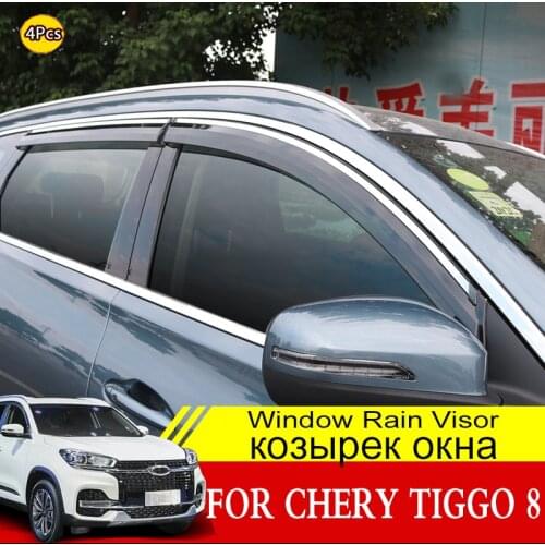 For Chery Tiggo 8 Accessories Window Visor Sun Rain Wind Deflector Awning Shield Vent Guard Shade Cover Trim
