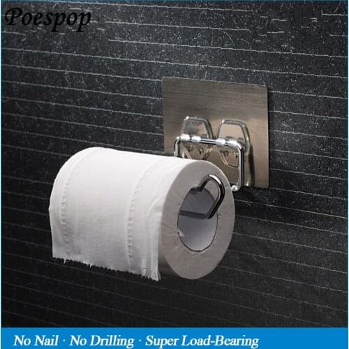 Suction Stainless Steel 304 Sturdy Modern Style Wall Mounted Stickers Kitchen Bathroom Toilet Paper Holder Chrome Roll Holder
