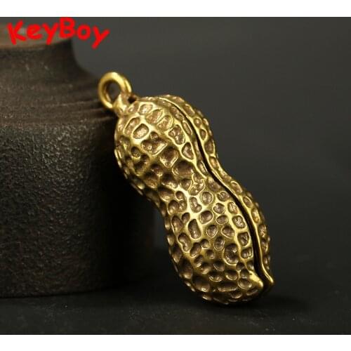 Copper Men Metal Peanut Car Accessories Keychains Pendants Gifts Vintage Brass Key Chain Rings Hanging Trinket Jewelry Keyrings