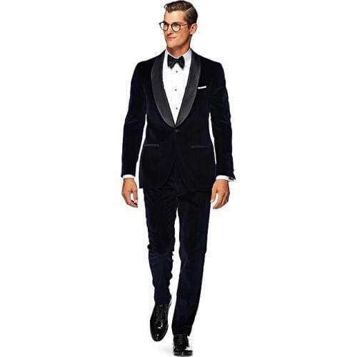 Fashion Grooms Wear Black Velvet Tuxedos/Wedding Suits For Men/3 Peices Suits(Jacket+Pants+bowtie)