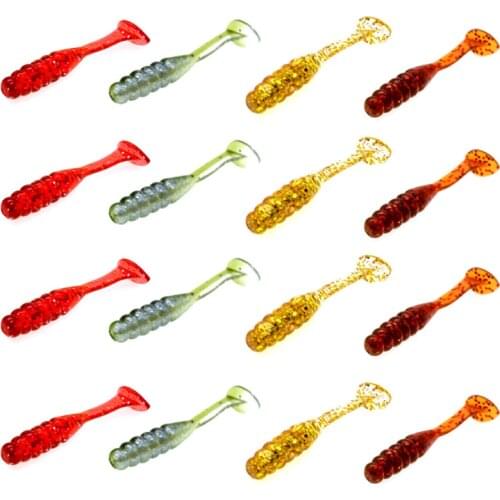60pcs/Lot Soft Lure Set Silicone Bait 5cm 1.5g T-tail Swimbait Wobblers Worm Jig Baits Artificial Fishing Tackle