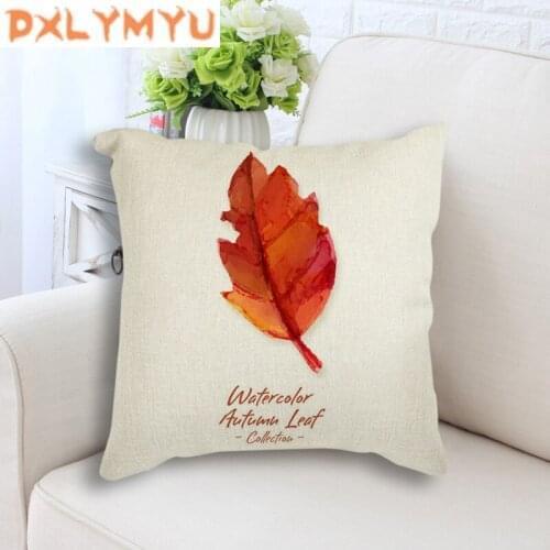 Cushion Cover Cotton Linen Pillow Case Sofa Waist Throw Couch Car Bed Home Decor Autumn Yellow Red Leaves Printed Pillowcase