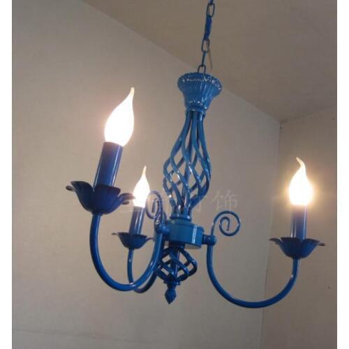 Multiple Chandelier lights blue iron candle lamps bedroom lamps rustic lighting 3 heads hotel lighting lamps