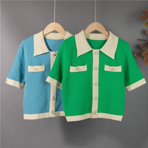 New 2021 Women Summer T-Shirt Y2K Baby Tees Turn-Down Collar Buttons Korean Style Vintage Wild Lady Short Tops