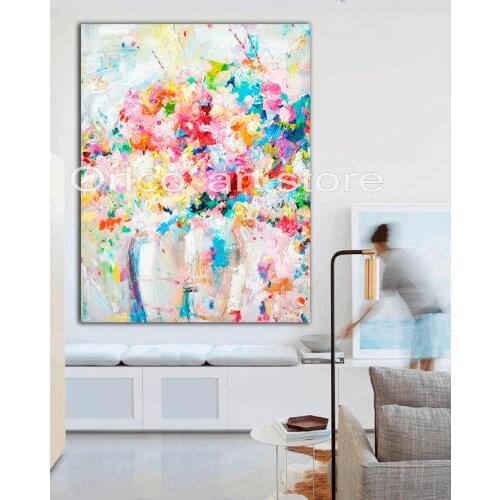 Handmade Knife White Pink Flower Painting Abstract Paintings on Canvas New Style Still Life Painting Hang Picture Decor