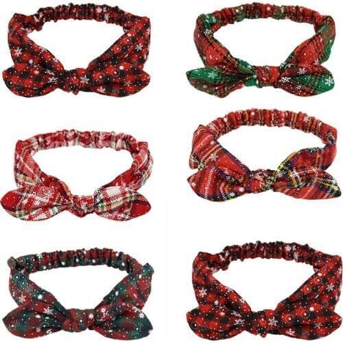 Christmas Snowflake Grid Hair Headband Girl Woman Cute Rabbit ears Hair Accessories Christmas New Year Gift Decoration