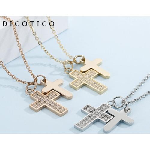 Double Cross Necklace For Women Trinket Tri-Color Stainless Steel Chain Around The Neck Zircon Choker Women Jewelry Accessories
