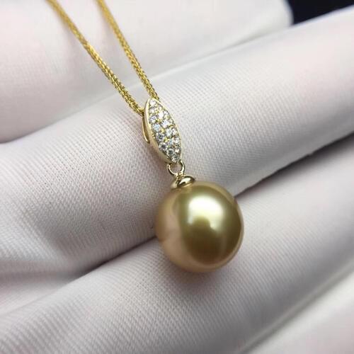 Sinya 12mm southsea golden pearl pendant inlay Real high luster diamonds 18K Au750 fine jewelry necklace for women ladies Hot