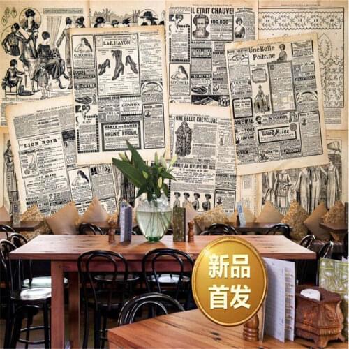 Custom 3D Retro Newspaper Photo Mural Wallpapers Restaurant Bar Living Room Industrial Decor Wall Paper Papel De Parede 3d