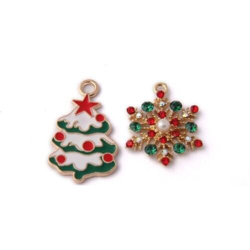 Colorful Enamel Alloy Charms 10pcs Enamel Rhinestone Christmas Tree Snowman Floating Pendant Charm Fit Earring Necklace DIY