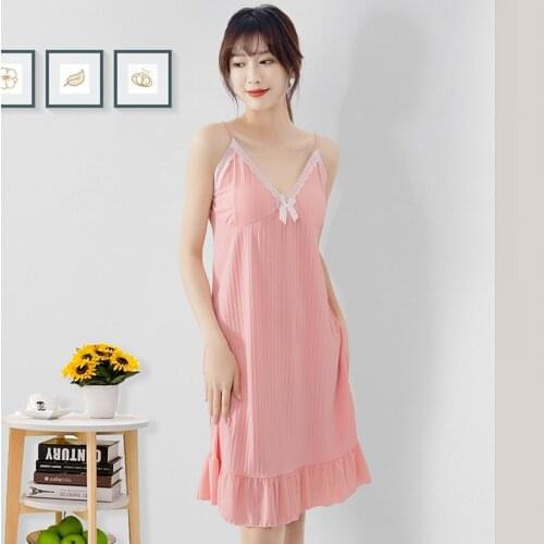 Summer Femme Stripe Sleeping Nightgowns Sleepshirts Womens Lounge 2021 Women Sexy Nightwear V-Neck Sleep Dress Soft Sleepwear