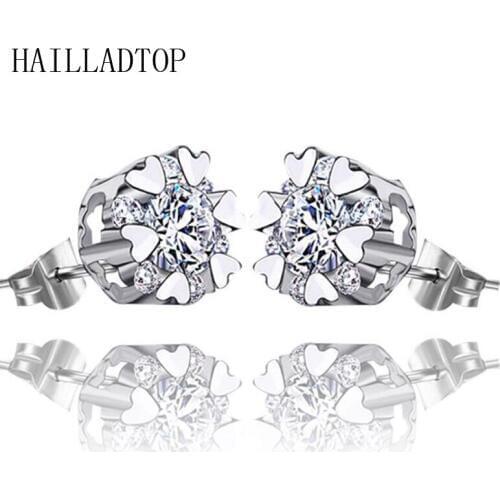 64 Faces Crystal Simple Silver Plated Stud Earrings Luxury Charm Jewelry Snowflake Crystal Stud Earrings Xmas Gift