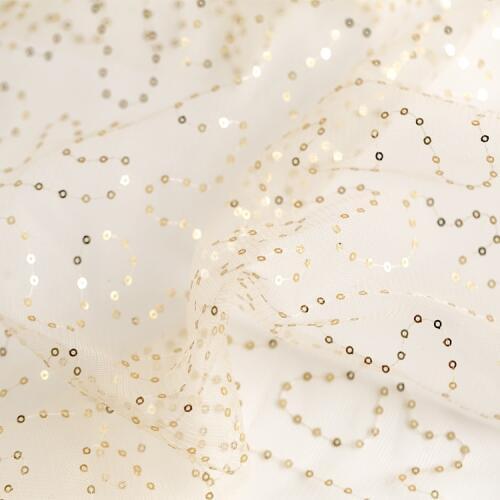 Gauze fabric Apricot sequins tissu Wedding dress lace clothing Peng Peng skirt handmade DIY fabrics
