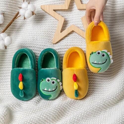 Cute Dinosaur Boys Girls Slippers Winter Warm Soft Indoor Slippers for Kids Non Slip Children Home Shoes Indoor Cotton Slippers