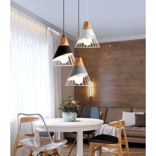 Nordic Led Cone Pendant Lamp Modern Metal Wooden Lightning Fixture Hanging Lampshade E27 Home Decoration Dining Room cafe Bar