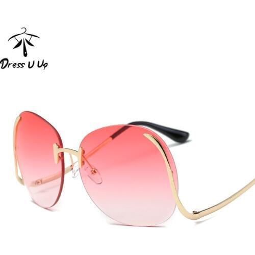 DRESSUUP Newest Rimless Bend Leg Sunglasses Women Brand Designer Trend Colorful Lens Oversized Sun Glasses For Women Gafas