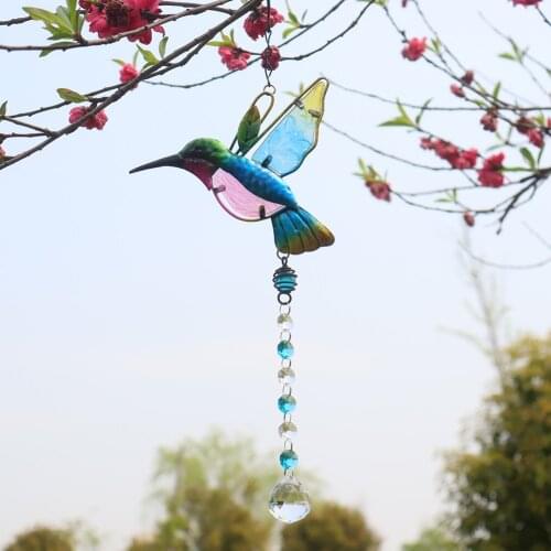 Dragonfly Bird Crystal Pendant Colorful Beads Hanging Drop Decor Garden Decoration Outdoor Rainbow tuin decoratie