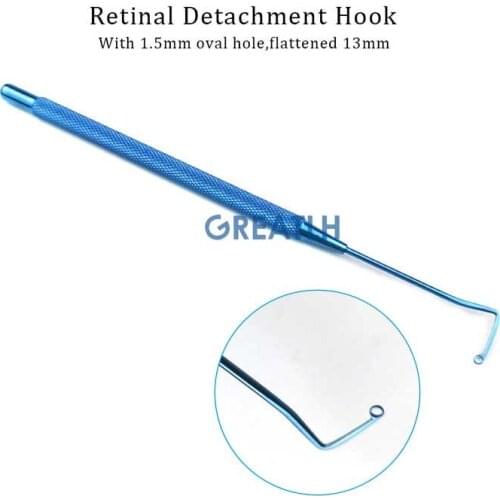 Titanium Retinal Detachment Hook with 1.5mm Oval Hole Flattened 13mm Veterinary Ophthalmic Surgical Instrument
