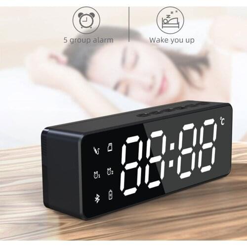 Digital Clock Smart Wireless Bluetooth Speaker Bedside Alarm Clock Stereo Subwoofer With Temperature Monitor Dimmable Display