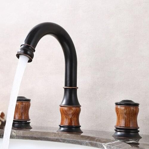 Wash Basin Faucet Brass Jade Bathroom Sink Faucet Three Hole Widespread Basin Double Handle Hot And Cold Mixer Tap Water