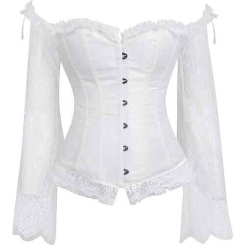 Steampunk Vintage Corset Gothic Corsets and Bustiers Lace up Long sleeves Off Shoulder Sexy korset Corsage Corcepet Tops