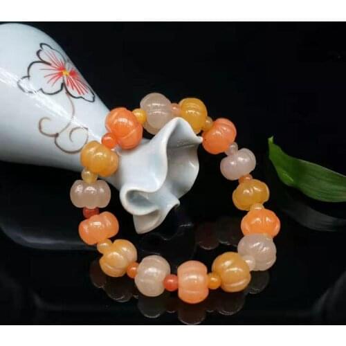 Handmade High Quality Jade Bracelet Boutique Gold Wire Jade Pumpkin Bead Bracelet Wholesale Halloween Pumpkin