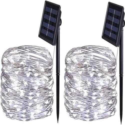 Yohencin 2 Pack White 5M 50pcs LED Waterproof Solar Decorative for Christmas Parties Garden Solar Fairy Lights Outdoor