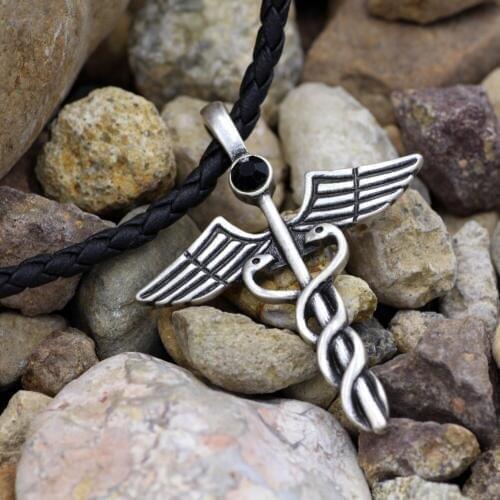 Youe shone Snake wind ambulance symble black necklace pendant