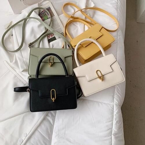 Women Casual Solid Color Small Square Shoulder Crossbody Top-handle Bag Fashion Lock Buckle PU Leather Messenger Handbags