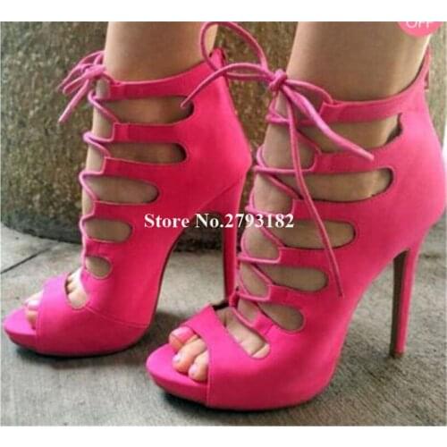 Women Fashion Design Peep Toe Suede Leather Stiletto Heel Gladiator Sandals Lace-up Strappy High Heel Sandals Dress Heels Shoes