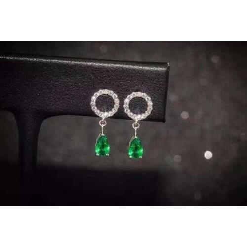 Fashion round water drop S925 silver natural green emerald gem drop earrings natural gemstone women birthday party gift jewelry