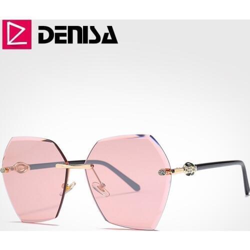 DENISA Hexagon Pink Sunglasses Women 2019 Rimless Sunglasses Retro Sun Glasses For Women UV400 Protection Driving Glasses G25085