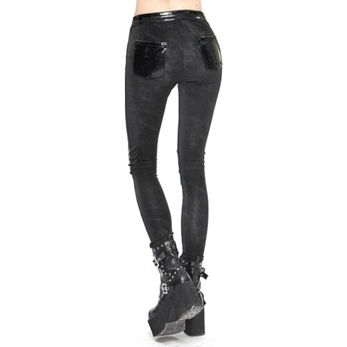 European and American steampunk womens slim pants, elastic high waist casual pants, rock and roll patchwork leather pants