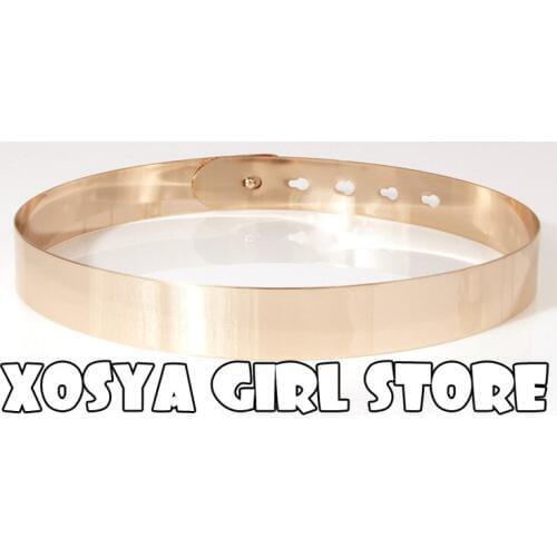 Womens punk full metal mirror tight belt metal gold plate 3 cm wide chain ladies dress belt accessories PD01