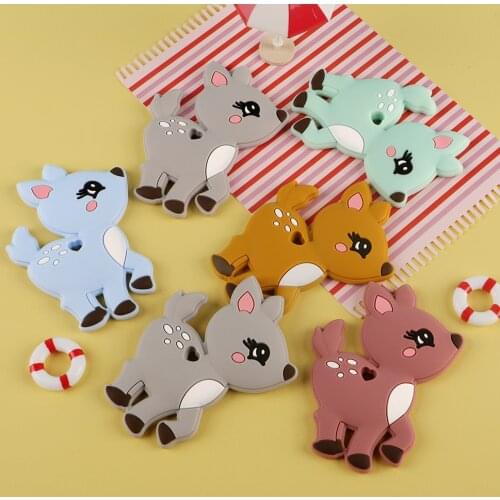 Sunrony 1pc New Baby Teether Cartoons Deer Animal Chewing Pandent Accessories DIY Jewelry Pacifier Clip Teething Toy