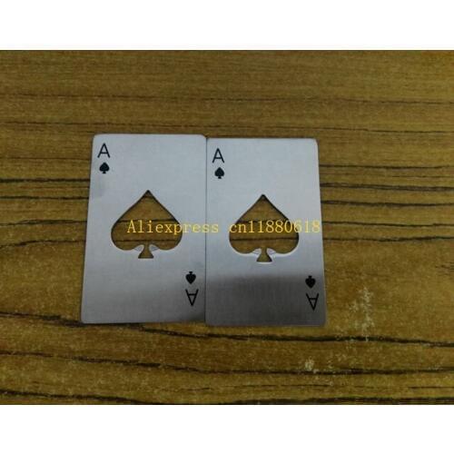 200pcs/lot Free Shipping A Poker Card Beer Bottle Opener Funny Stainless Steel Credit Card Bottle Opener Card of Spades Bar Tool